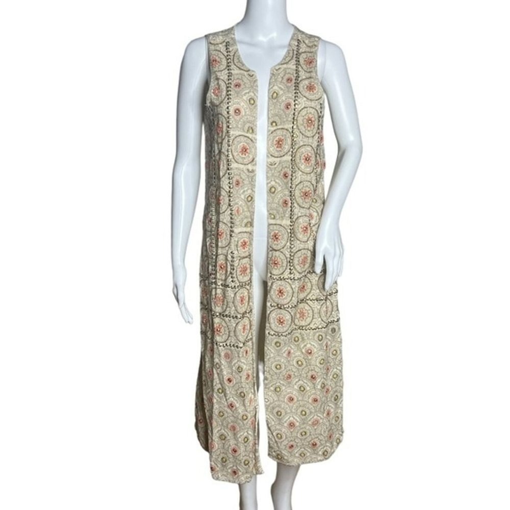 Soft Surroundings Alhambra‎ Beaded Duster Vest Long Embroidered Kimono Layer S/M